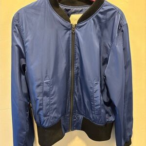 Blue Bomber Jacket with Black Trim